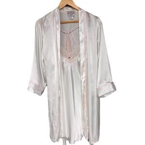 Linea Donatella White Lace Peignoir Set Nightgown Robe Wedding Lingerie Lg Bride